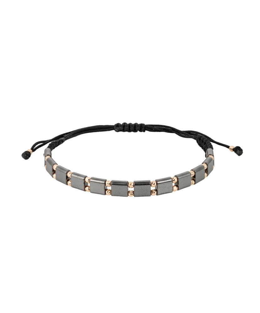 Black string bracelet with gold And Hematites