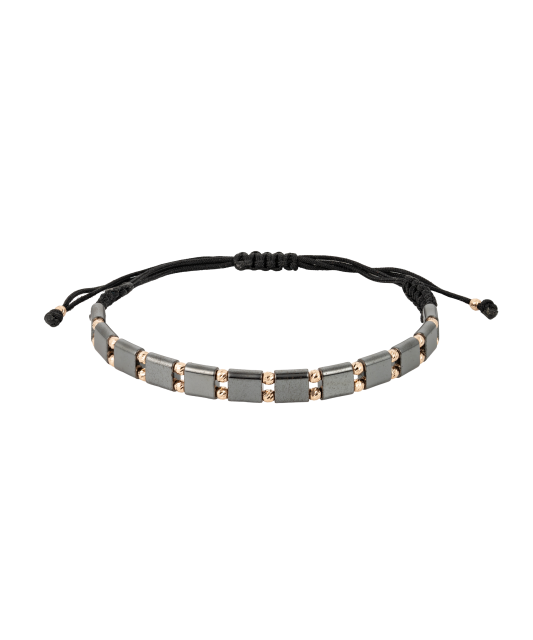 Black string bracelet with gold And Hematites