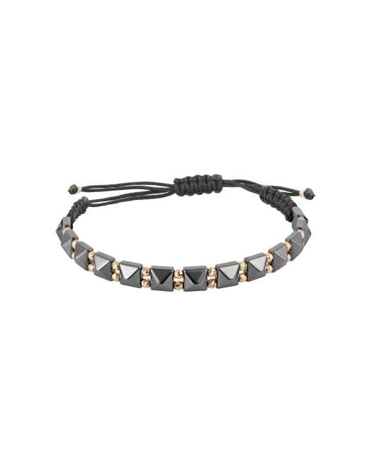 Black string bracelet with gold And Hematites