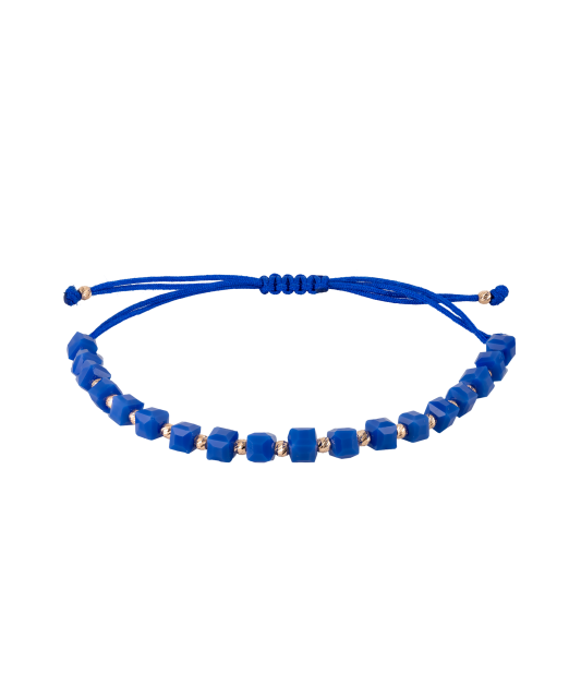 Blue stringbracelet with gold and onyxes