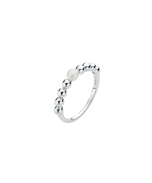 Sterling silver ring with pearl and zircons