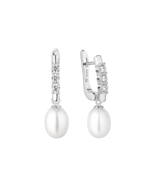 Sterling silver earrings with pearls and zircons