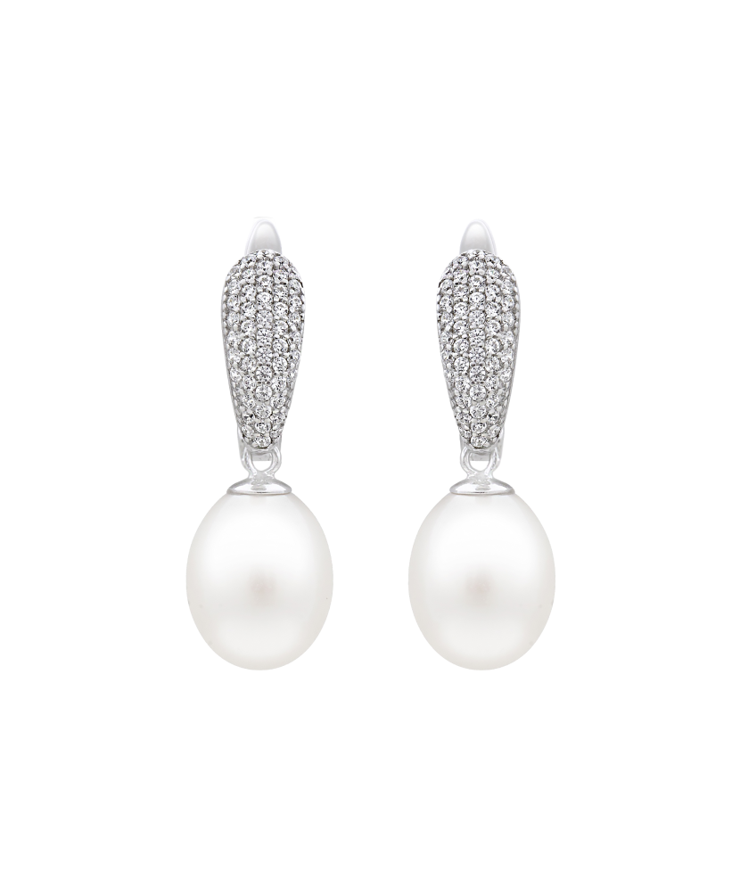 Sterling silver earrings with pearls and zircons