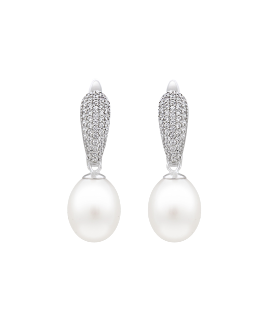 Hopeiset korvakorut helmillä ja zirkonia