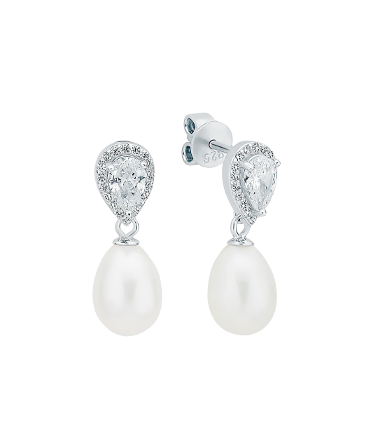 Sterling silver earrings with pearls and zircons