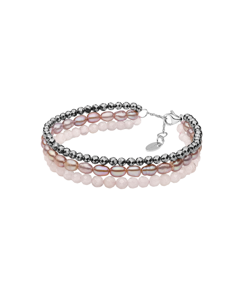 Bracelet with pearls, rose quartz, terahertz and silver