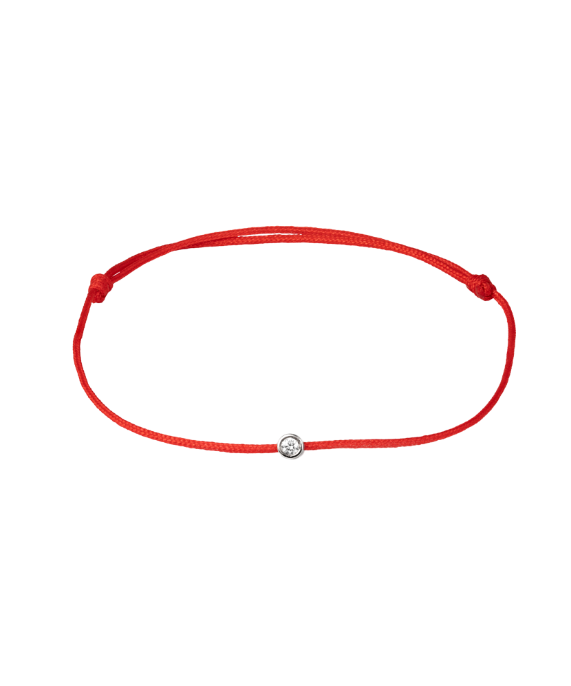 Red string bracelet with white gold and diamond pendant 0.05ct