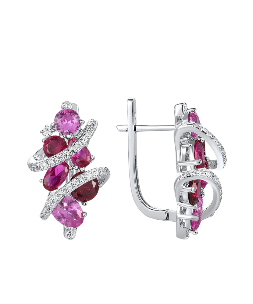 Sterling silver earrings with zircons, nano sapphire and nano ruby