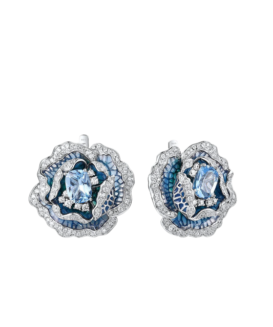 Sterling Silver earrings with zircons enamal and spinels "Flower"