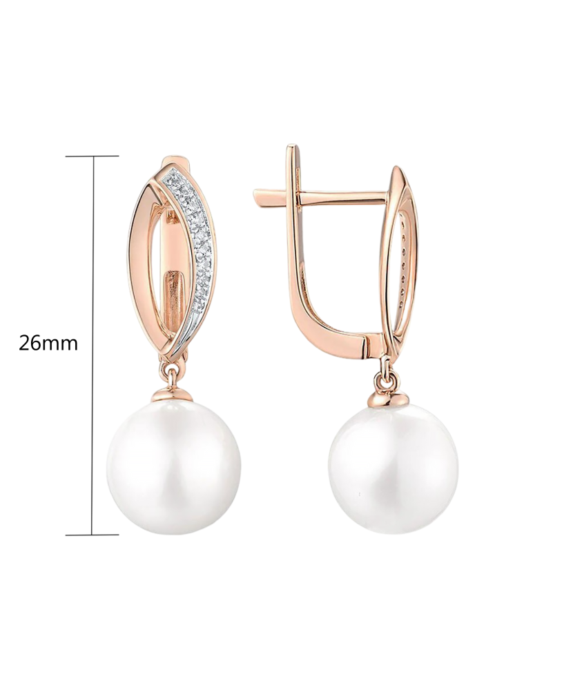 Kultaiset korvakorut timanteilla ja helmillä