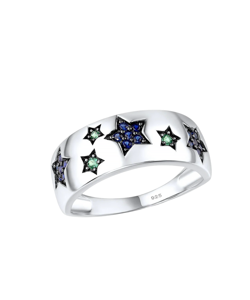Sterling Silver ring with spinels and nano sapphire