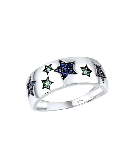 Sterling Silver ring with spinels and nano sapphire