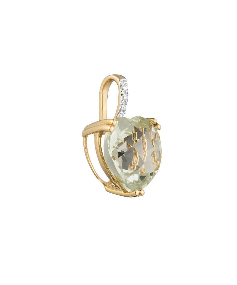 Yellow gold pendant with green amethyst and diamonds "Heart"
