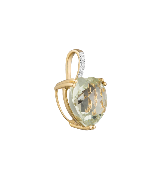 Yellow gold pendant with green amethyst and diamonds "Heart"