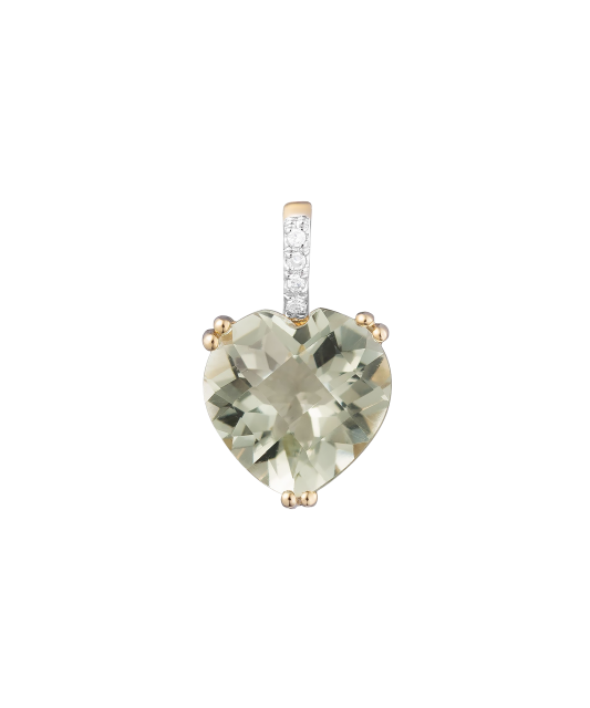 Yellow gold pendant with green amethyst and diamonds "Heart"