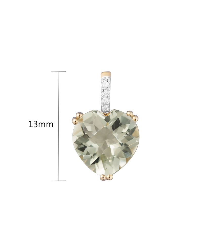 Keltainen kultariipus vihreällä ametistilla ja timanteilla "Heart"