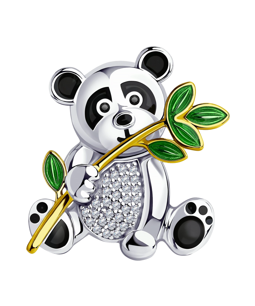 Sidabrinė sagė su emale ir cirkoniais "Panda"