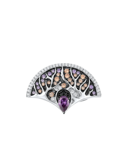 Silver ring with zircons and amethyst