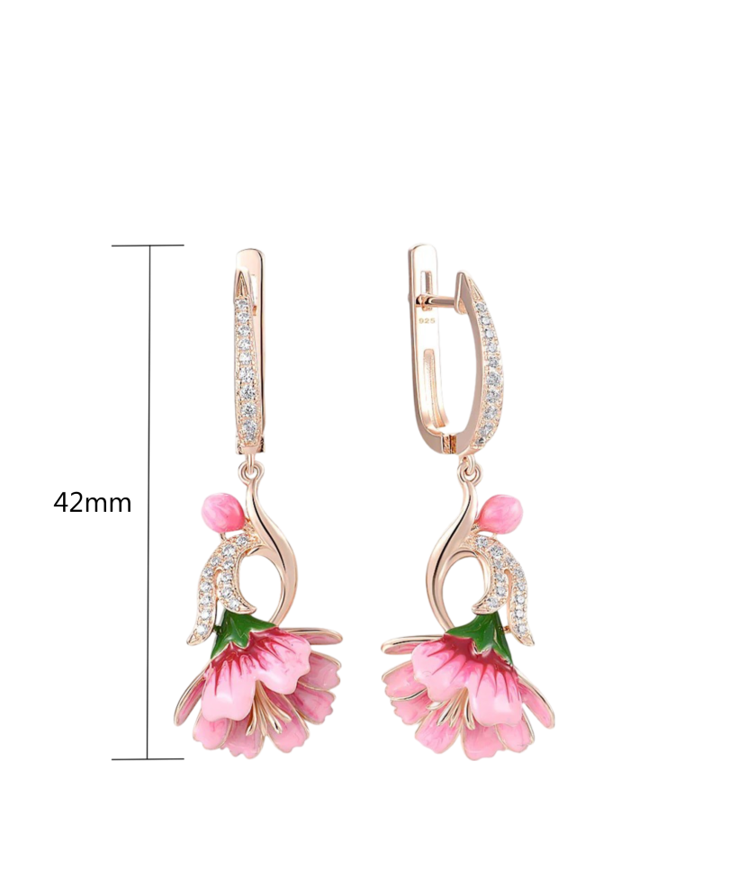 Gilded sterling silver earrings with zircons and enemal