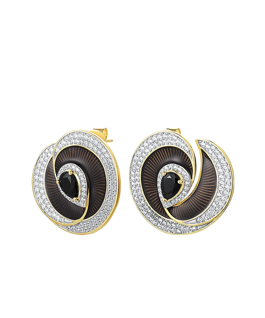 Gilded sterling silver earrings with zircons and enemal