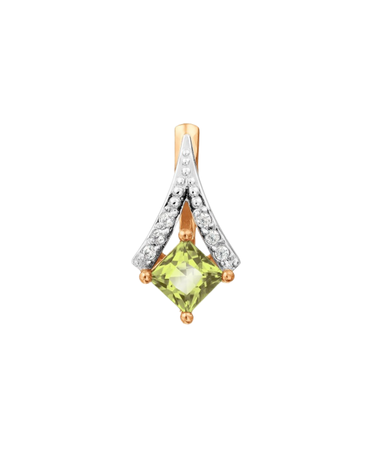 Gold pendant with chrysolite and zircons