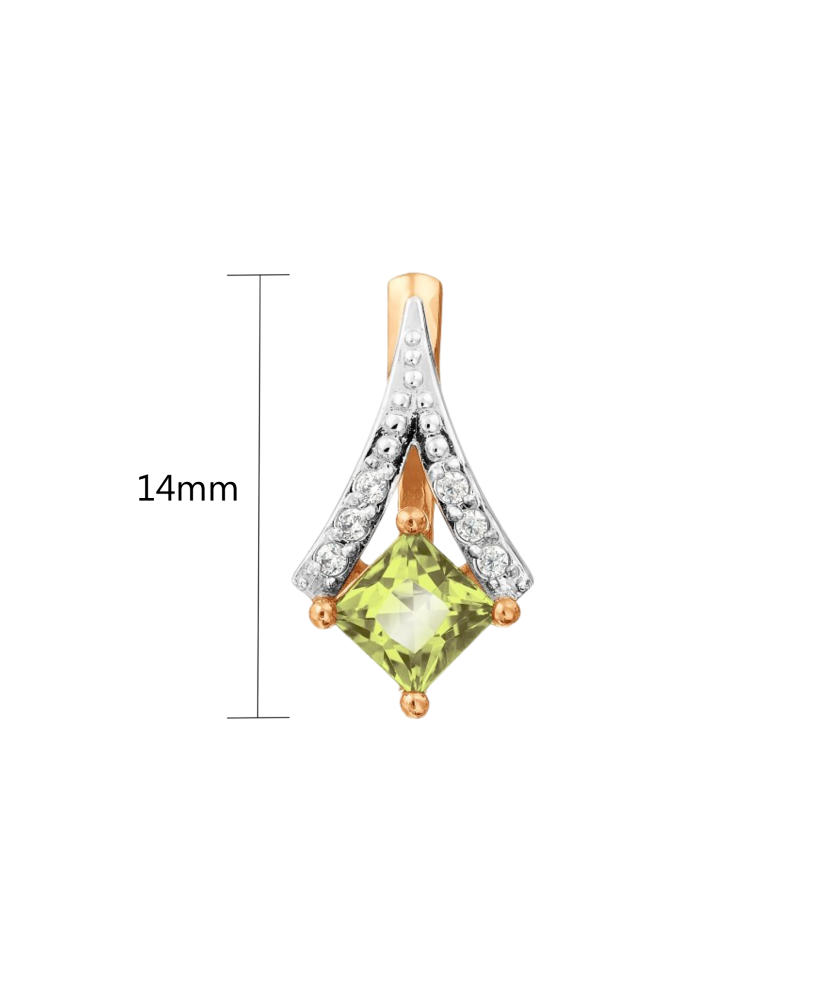 Gold pendant with chrysolite and zircons