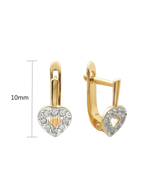 Gold children's earrings with zircons "hearts"
