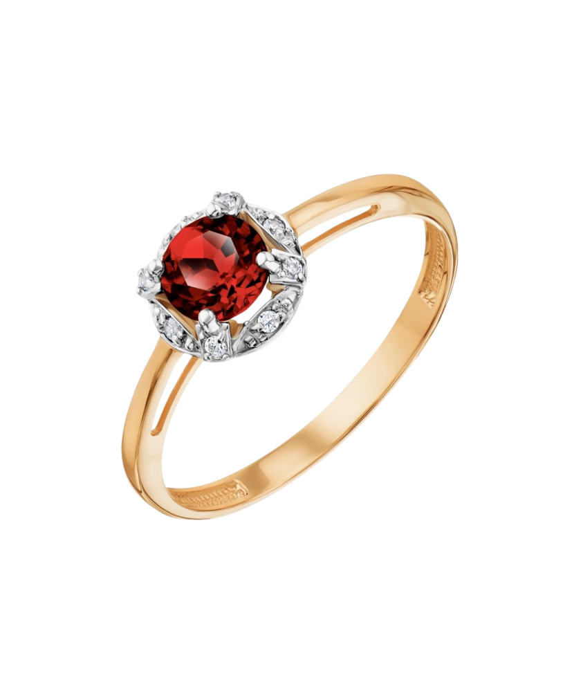 Gold ring with garnet and zircons