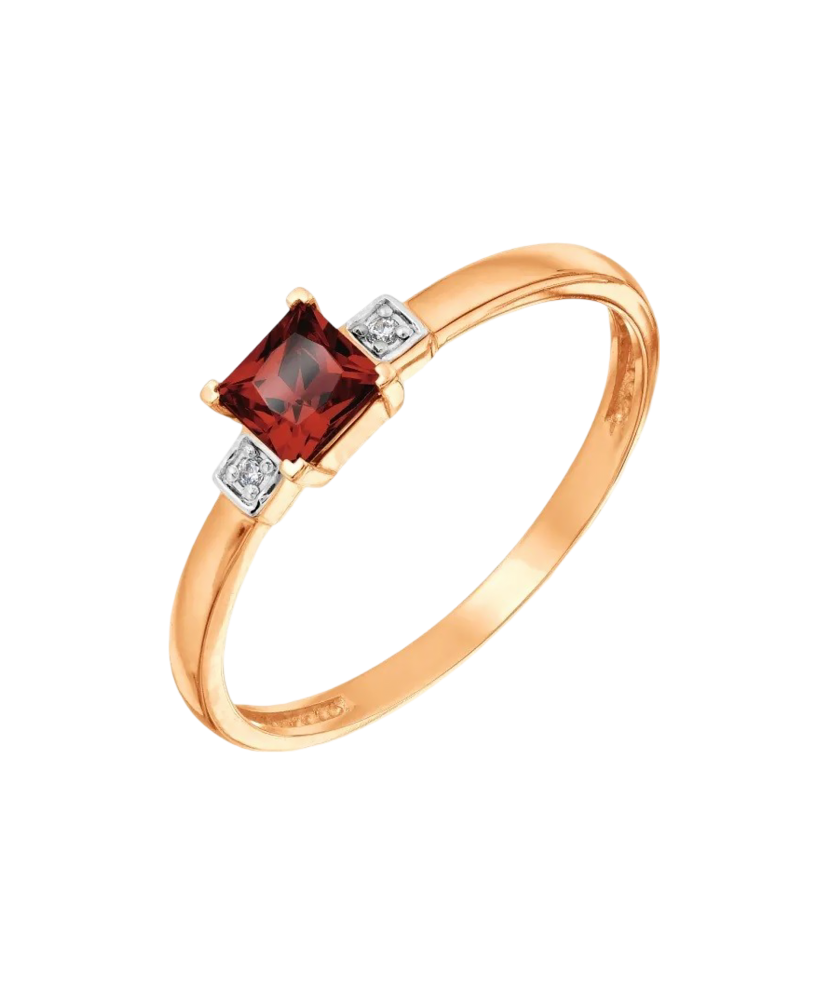 Gold ring with garnet and zircons