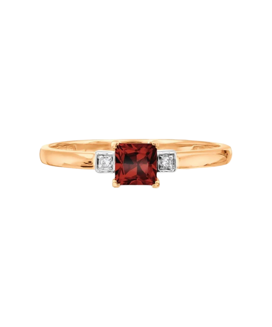 Gold ring with garnet and zircons