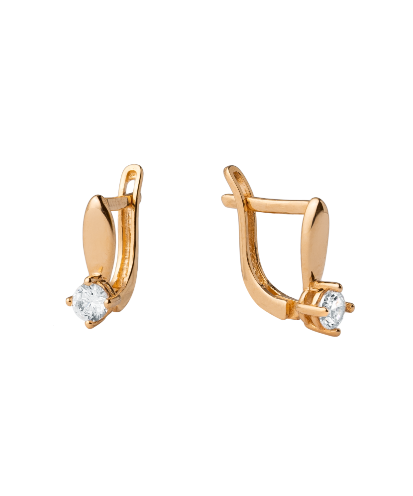 Gold children's earrings with zircons