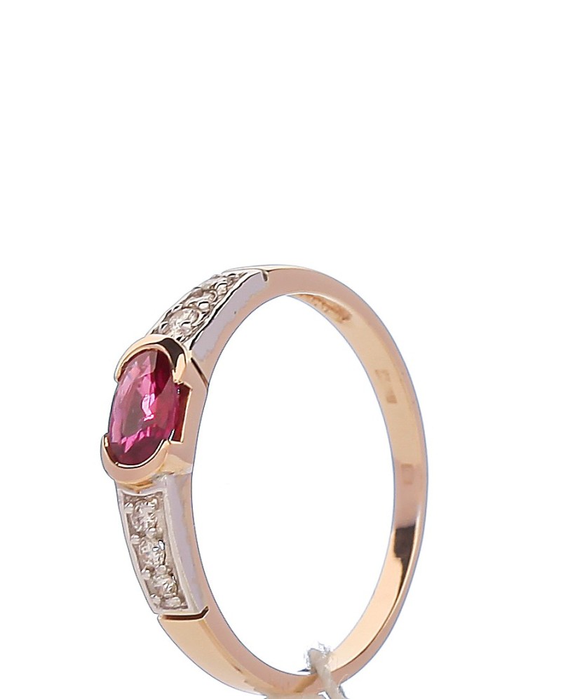 Auksinis žiedas su rubinu ir briliantais - Auksiniai žiedai - Goldinga