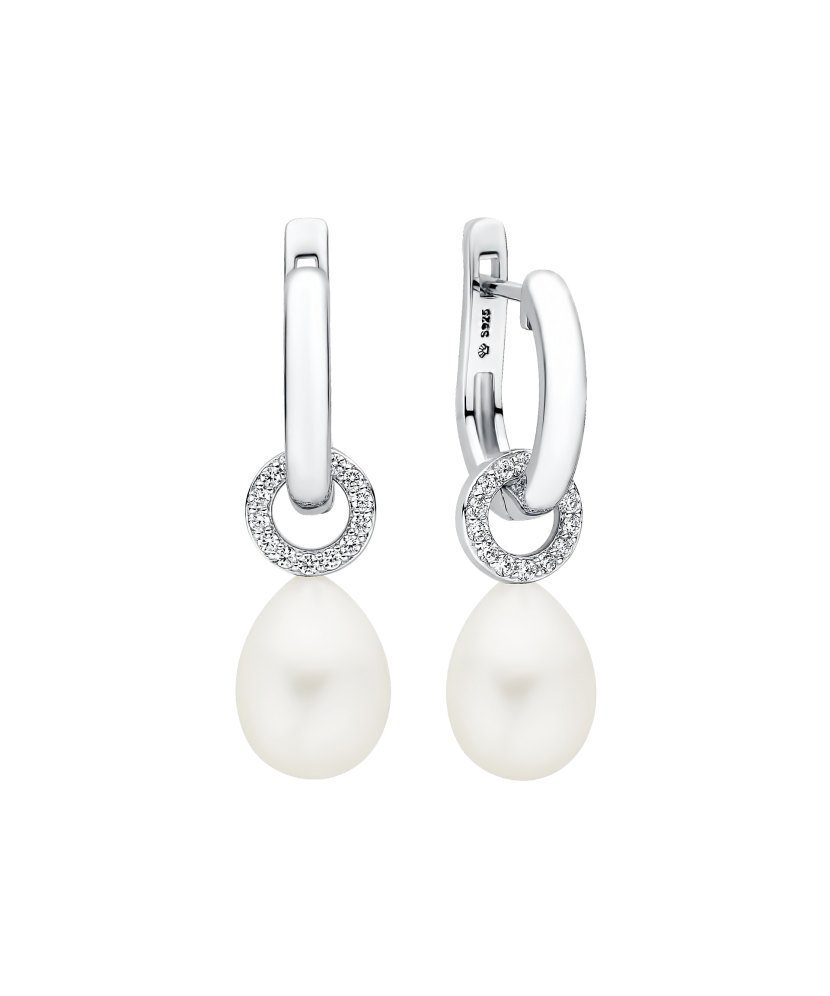 Sterling silver earrings with pearls and zircons