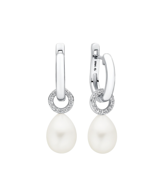 Sterling silver earrings with pearls and zircons