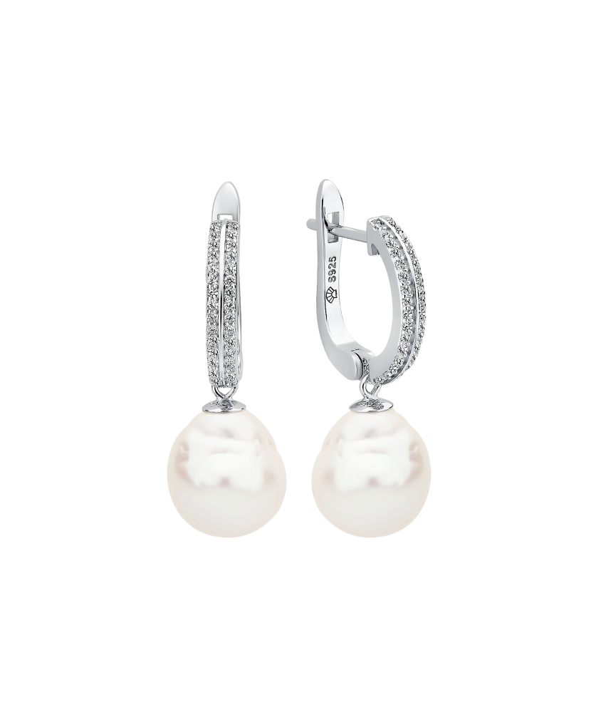 Sterling silver earrings with Kasumi pearls and zircons