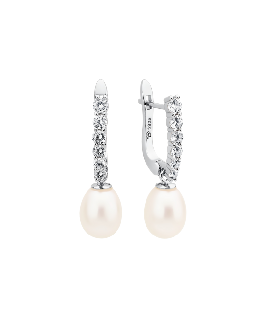 Sterling silver earrings with pearls and zircons