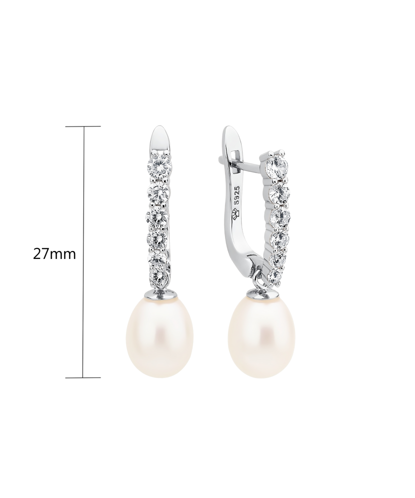 Hopeiset korvakorut helmillä ja zirkonia