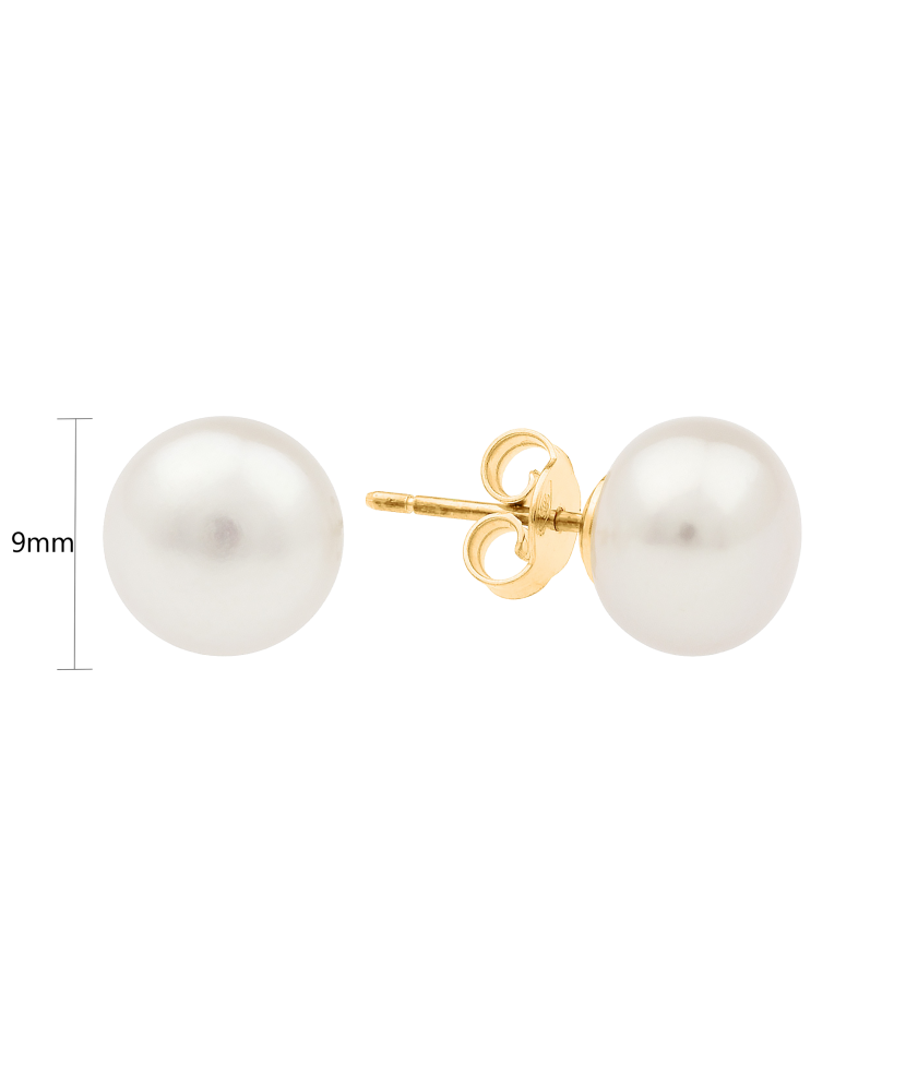 Yellow gold earrings with pearl 9mm