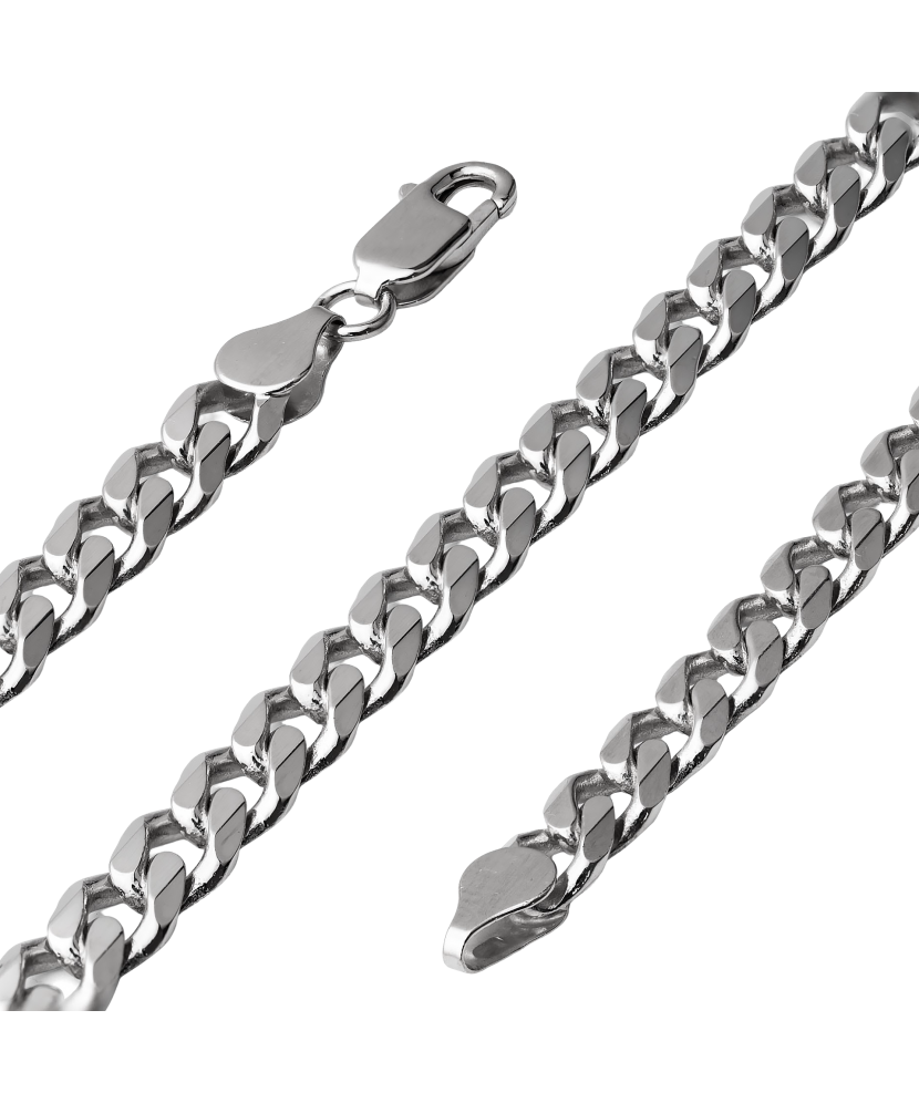 Rodiumilla päällystetty hopeaketju "Curb" 6.9mm