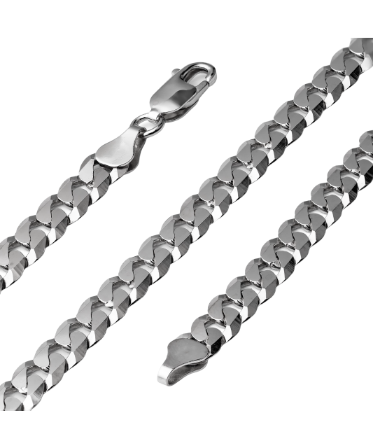 Sterling silver chain plated with rhodium "Curb" 6.7mm