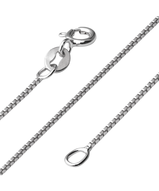 Sterling silver chain plated with rhodium"Box" 0.8mm