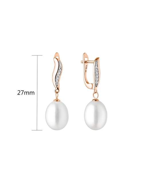 Gold earrings with pearls and zircons