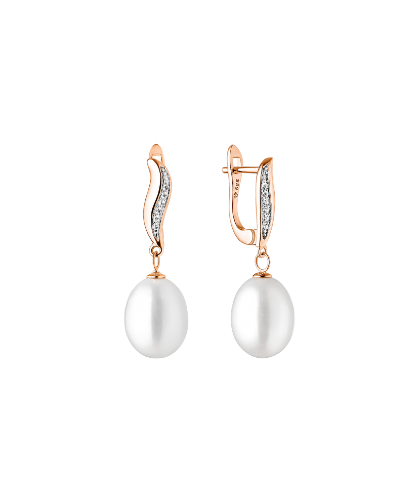 Gold earrings with pearls and zircons