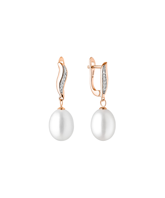Gold earrings with pearls and zircons