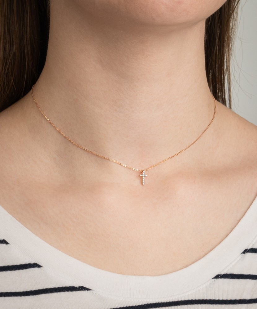 Gold chain with diamond pendant "Cross"