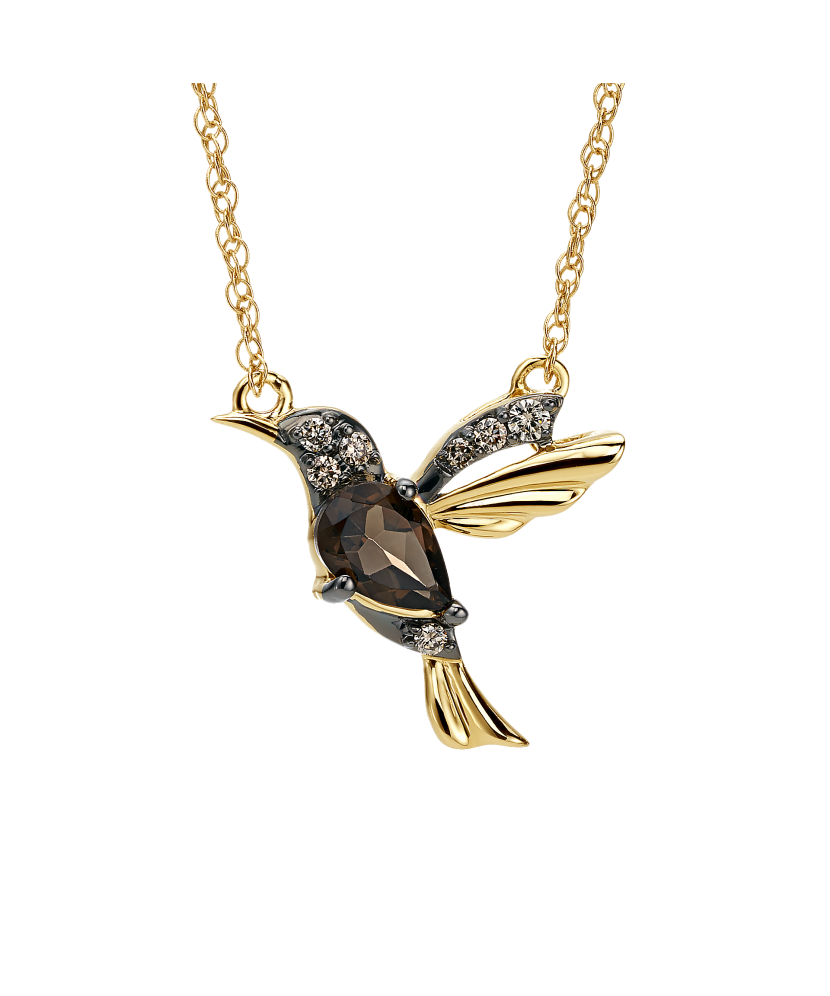 Yellow Gold chain with smoky topaz and diamond pendant