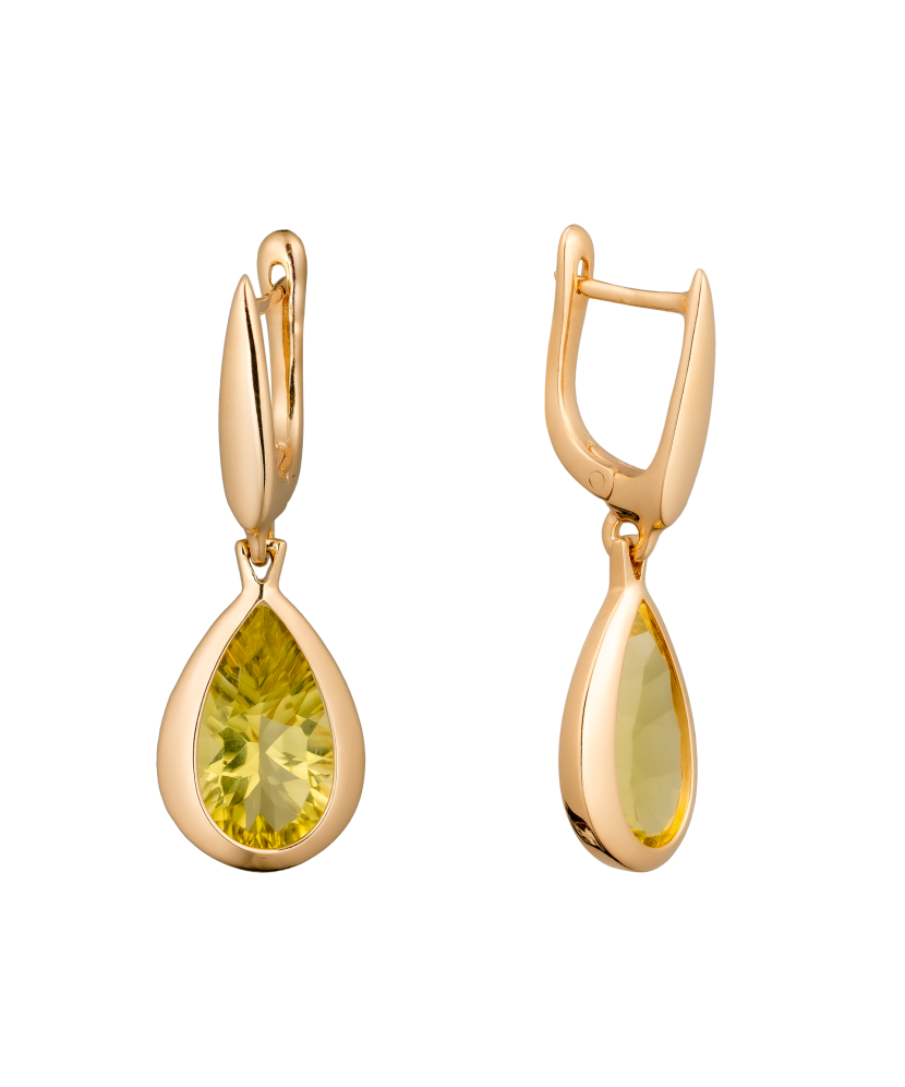 Gold earrings with quartz