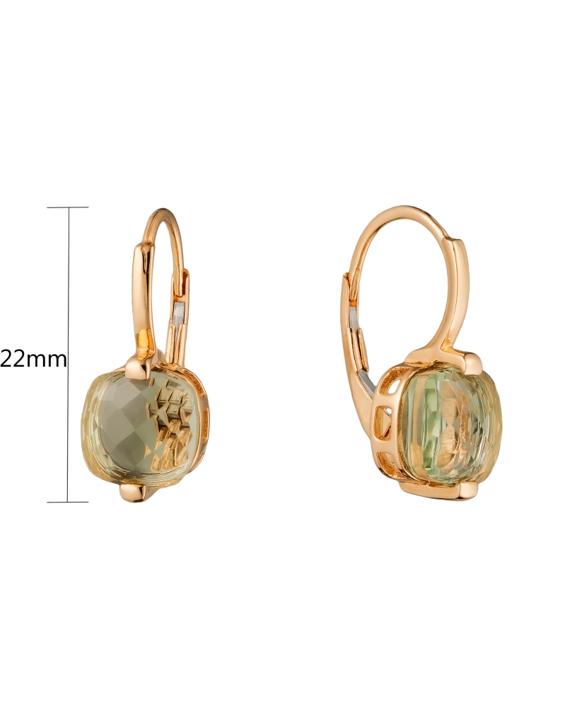 Gold earrings with green amethysts