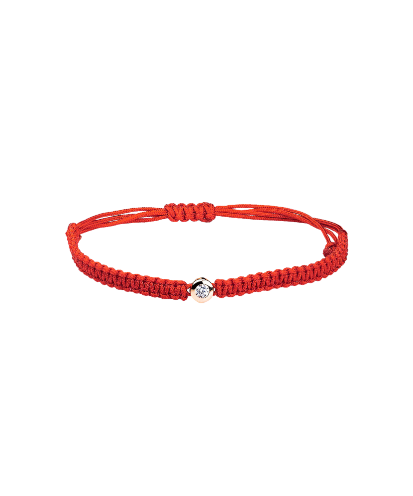 Red string bracelet with gold zirconia pendant