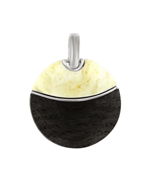 Sterling silver pendant with ambers and wood